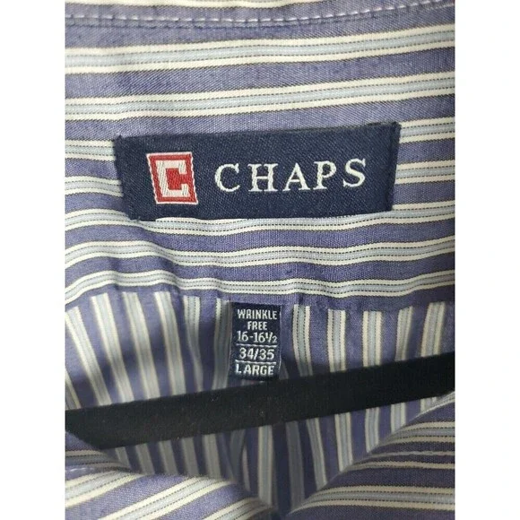 Chaps Shirt Mens Large Striped Purple Blue Button Long Sleeve Pocket - Picture 3 of 7